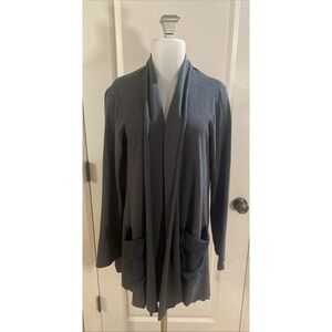 Fenini Cardigan Womens Size M Waterfall Drape Open‎ Lagenlook Gray Jacket Cotton